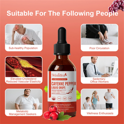 Cayenne Pepper Drops Supplement Liquid, Cayenne Pepper Extract with Hawthorn, Beet Root Powder, Turmeric Curcumin, Organic Ginseng, Garlic Extract, 1 Pack By Mulittea