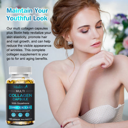 Mulittea Collagen Capsules with Vitamin C – Antioxidant Support for Healthy Skin, Hair & Nails – 60 Capsules – Non-GMO, Gluten-Free