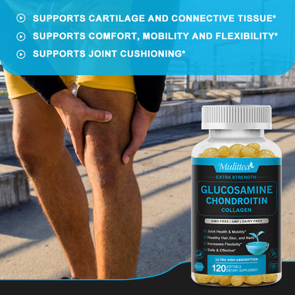 Glucosamine Chondroitin Joint Support Complex with OptiMSM & Collagen Peptides – For Healthy Joints, Hair, Skin & Nails – Gluten Free