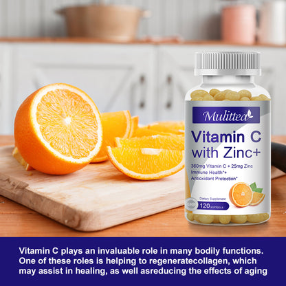 Vitamin C with Zinc – 1000mg Vitamin C + 20mg Zinc for Immune Support, Antioxidant & Energy – Vegan Capsules