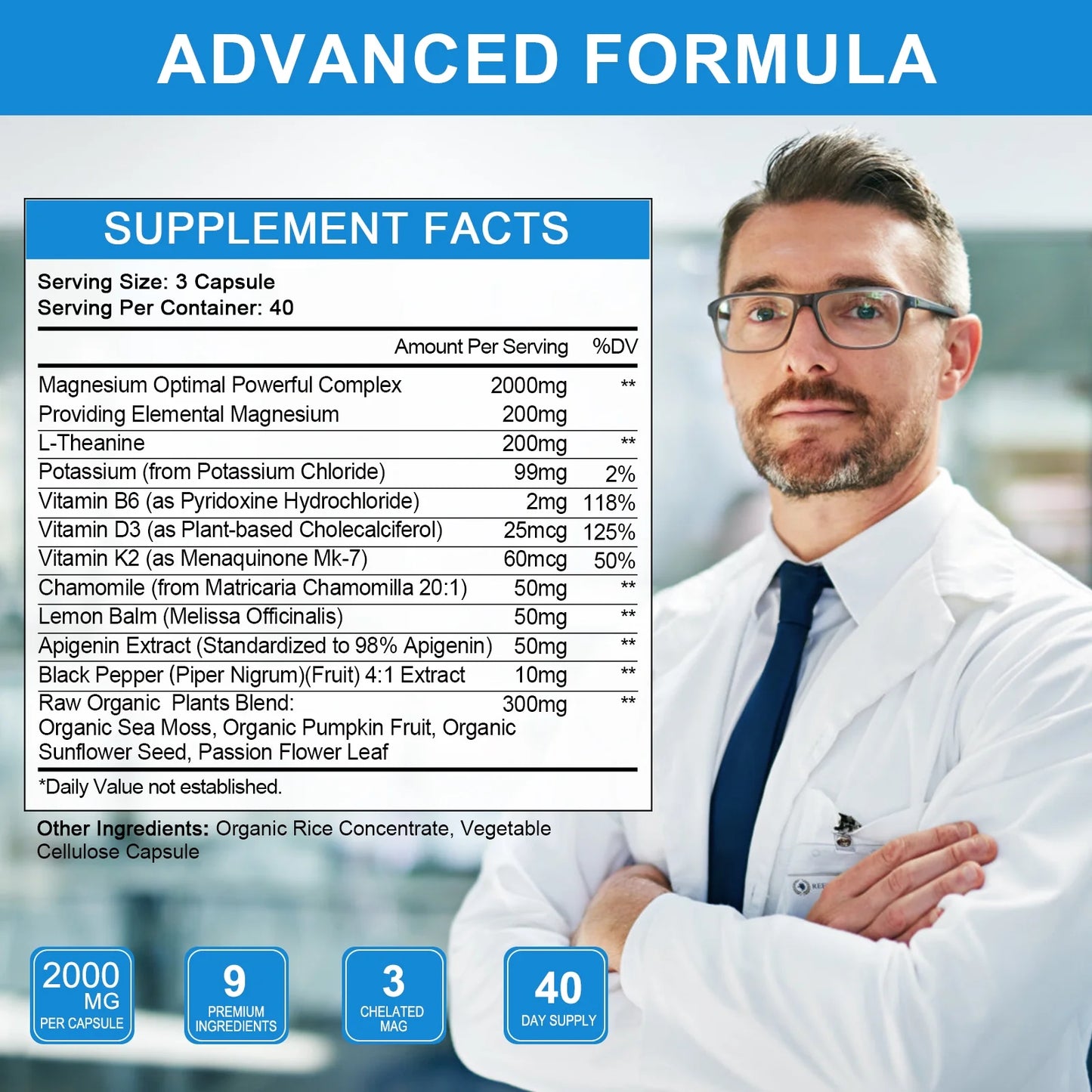 (2 Pack)2000mg Triple Magnesium Complex - With Magnesium Glycinate, Malate, & Citrate for Muscles, Nerves, & Energy | High Absorption | Vegan, Non-GMO | 60 Capsules