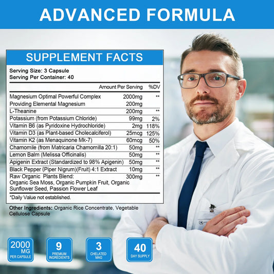 (2 Pack)2000mg Triple Magnesium Complex - With Magnesium Glycinate, Malate, & Citrate for Muscles, Nerves, & Energy | High Absorption | Vegan, Non-GMO | 60 Capsules
