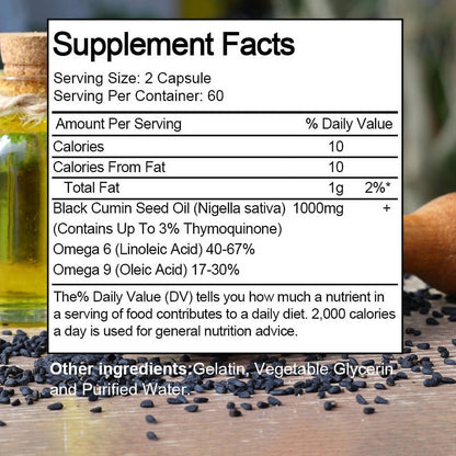 (3 Pack)Black Seed Oil Supplement, Cold Pressed Black Cumin Seed Oil, 120 Capsules