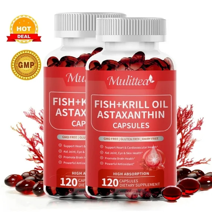 (2 Pack) Antarctic Krill Oil Pill - Astaxanthin Capsule - Omega-3 EPA, DHA - Antioxidant Supplement to Support Eye, Skin, Joint & Immune System Health