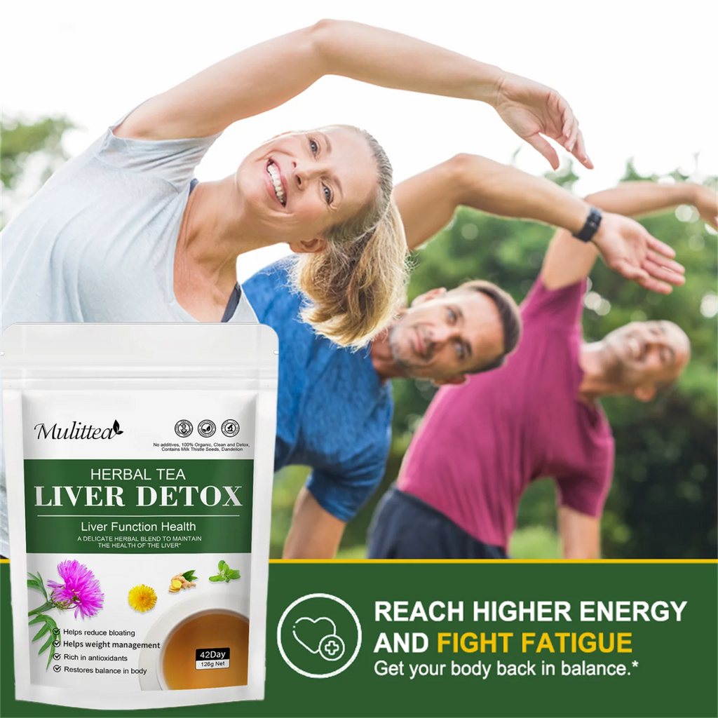 Mulittea Liver Detox Tea with Dandelion Root, Milk Thistle & Turmeric for Colon Liver Cleanse, Promote Metabolism, Support Gut Health, 42 Days Supply