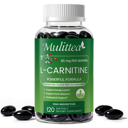 Mulittea® L-Carnitine Softgels - Premium L-Carnitine Tartrate 300mg Per Serving for Energy Production, Lipid Metabolism & Brain Health Support (120 Softgels)
