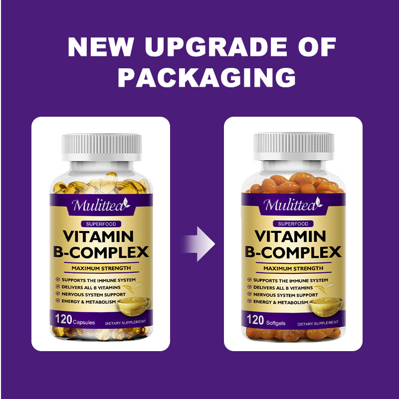 Vitamin B Complex Capsule (B12, B1, B2, B3, B5, B6, B7, B9, Folic Acid & Biotin) ,Reduce Stress & Supports Better Moods ,Assists Nervous System Health & Energy