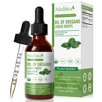 Oregano Oil Drops – 80% Carvacrol, Black Seed & Vitamin E | Immune, Digestive & Antioxidant Support | 2 fl oz Vegan Liquid Supplement