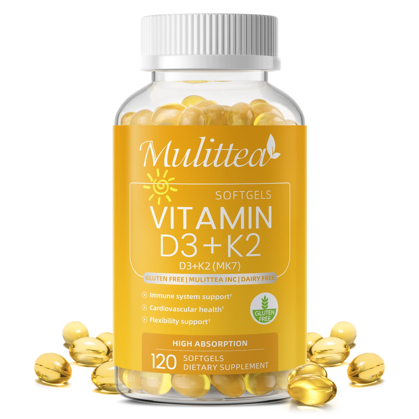 Mulittea® Vitamin D3 + K2 (MK7) Softgels | High Absorption Bone & Cardiovascular Matrix