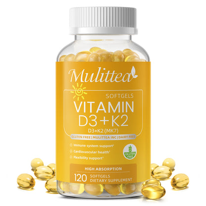 Mulittea® Vitamin D3 + K2 (MK7) Softgels | High Absorption Bone & Cardiovascular Matrix