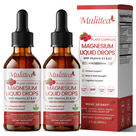 Magnesium Glycinate Liquid Drops – Triple Absorption Formula with Potassium, L-Theanine & Vitamins B, C, D3, K2 – Raspberry Flavor, Sugar-Free, Vegan