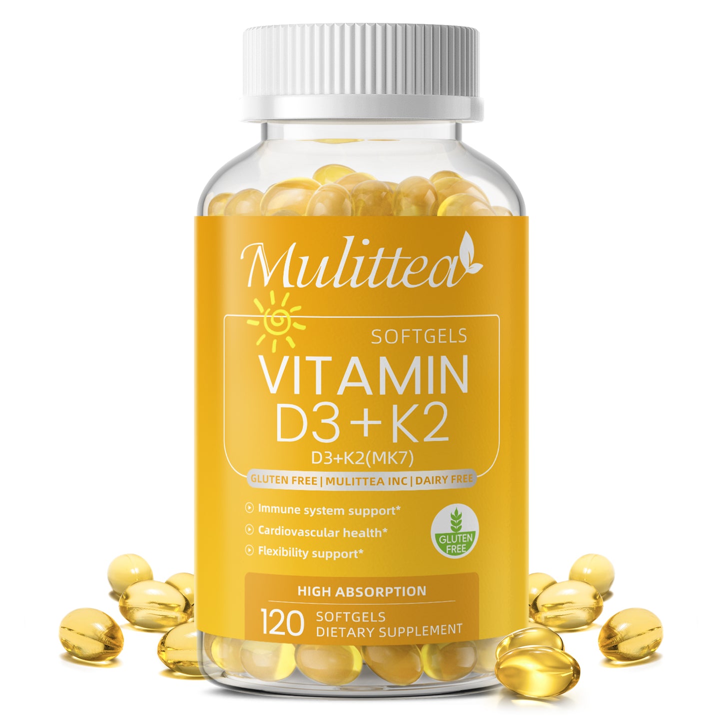 Mulittea® Vitamin D3 + K2 (MK7) Softgels | High Absorption Bone & Cardiovascular Matrix
