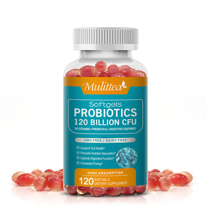 Mulittea Probiotic Capsules – 120 Billion CFU with Prebiotics & Digestive Enzymes – Gut Health & Immune Support, Constipation & Bloating Relief – 120 Capsules