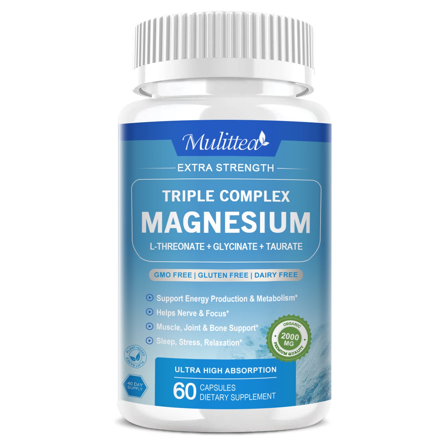 Triple Magnesium Complex Capsules, High Absorption Forms of Magnesium Glycinate,Taurate & More Plus L-Theanine & Apigenin Herbs Extract for Heart, Muscle, Immune, Energy & Digestion