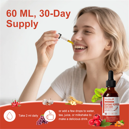 Cayenne Pepper Drops Supplement Liquid, Cayenne Pepper Extract with Hawthorn, Beet Root Powder, Turmeric Curcumin, Organic Ginseng, Garlic Extract, 1 Pack By Mulittea