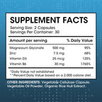 Mulittea Magnesium Glycinate 500mg with Zinc, Vitamin D3+ Vitamin B6, High Absorption 60 Vegan Capsules (Gluten Free & Non-GMO), Enhance Immunity