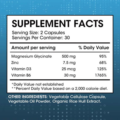 Mulittea Magnesium Glycinate 500mg with Zinc, Vitamin D3+ Vitamin B6, High Absorption 60 Vegan Capsules (Gluten Free & Non-GMO), Enhance Immunity