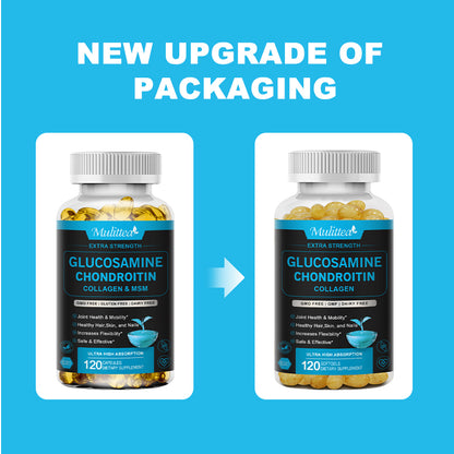 Glucosamine Chondroitin Joint Support Complex with OptiMSM & Collagen Peptides – For Healthy Joints, Hair, Skin & Nails – Gluten Free