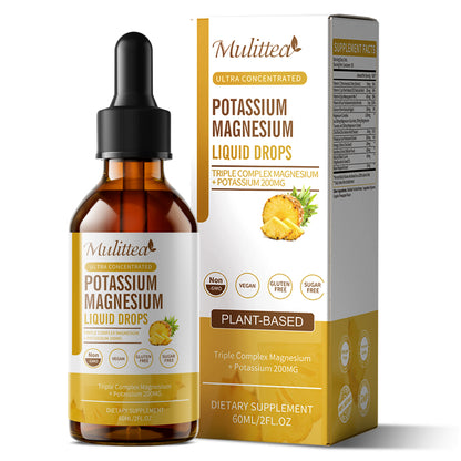 Mulittea® Pineapple Flavored Potassium Magnesium Liquid Drops - Ultra Concentrated for Sleep, Muscle Cramps & Heart Health - 95% High Absorption (2oz)