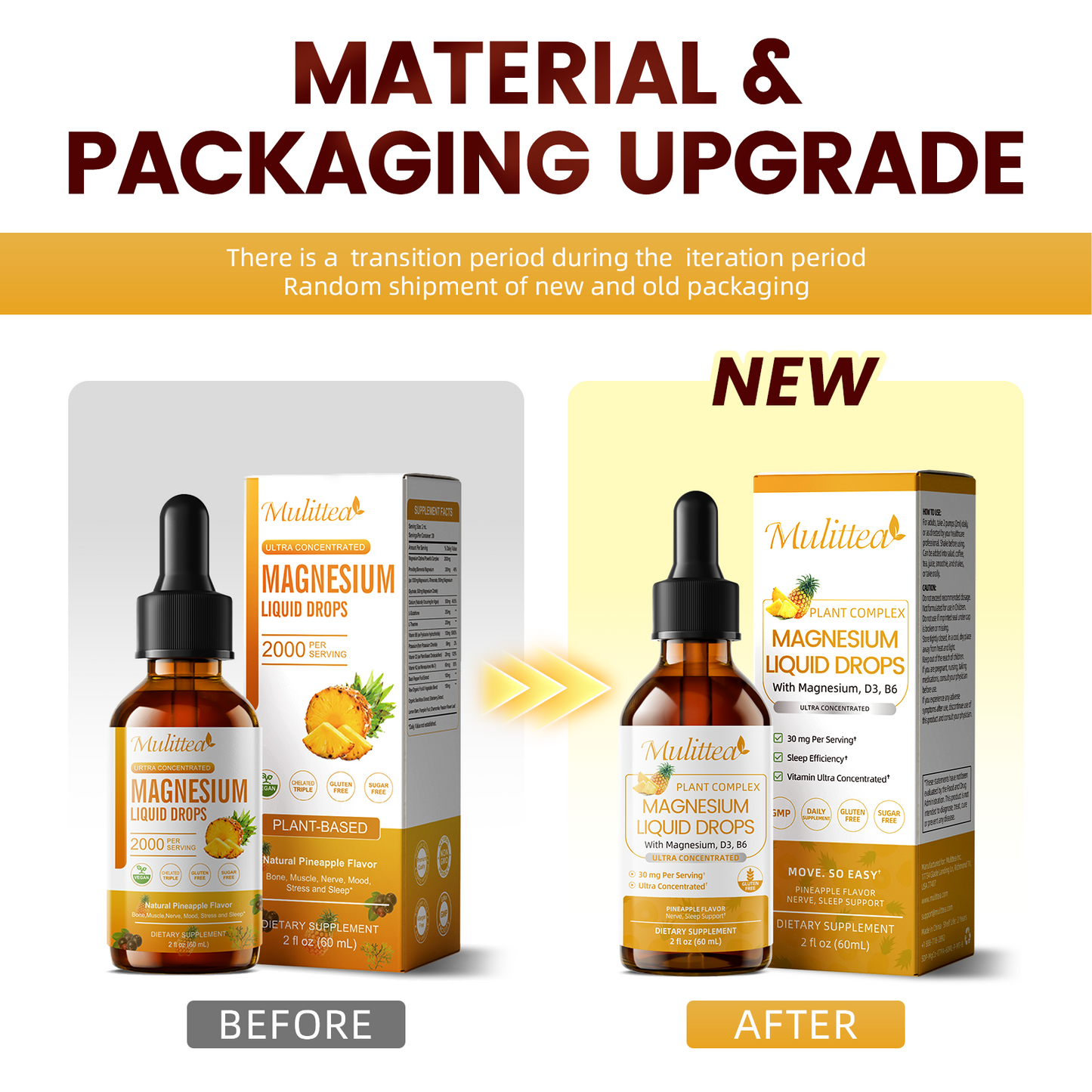 Mulittea® Magnesium Liquid Drops 30mg Pineapple Flavor - 2 Packs