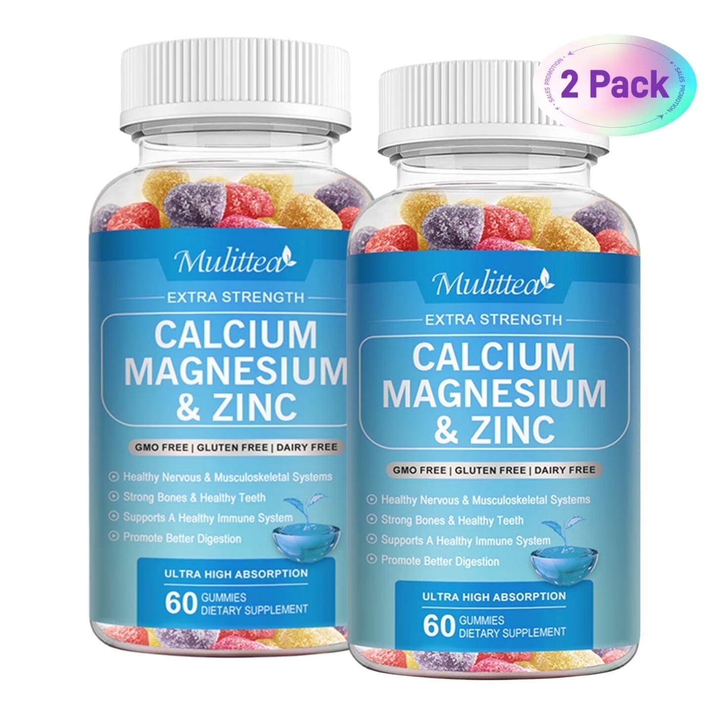 Calcium, Magnesium and Zinc Gummies with Vitamin D3 - Supports Bone Health & Immune Function - Dietary Vitamin Supplements for Women, Men(2 Pack)