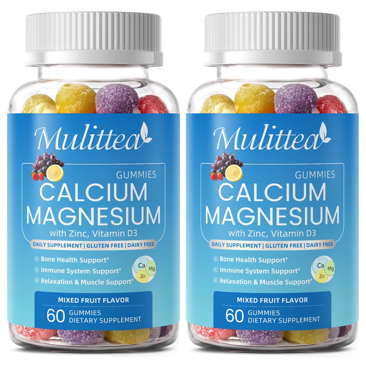 Calcium, Magnesium and Zinc Gummies with Vitamin D3 - Supports Bone Health & Immune Function - Dietary Vitamin Supplements for Women, Men(2 Pack)