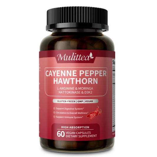 Cayenne Pepper Capsules | Cayenne Pepper Supplement with Moringa, Hawthorn, Ginseng, Red Yeast Rice+Nattokinase+Turmeric, Beetroot | Support Metabolism & Circulation Health (60 count, Non-GMO)