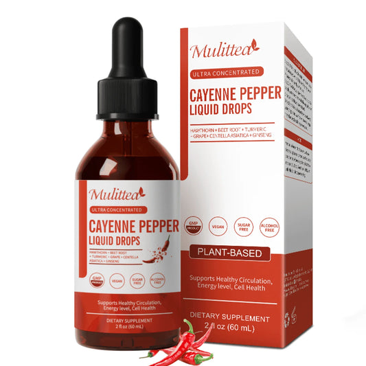 Cayenne Pepper Drops Supplement Liquid, Cayenne Pepper Extract with Hawthorn, Beet Root Powder, Turmeric Curcumin, Organic Ginseng, Garlic Extract, 1 Pack By Mulittea