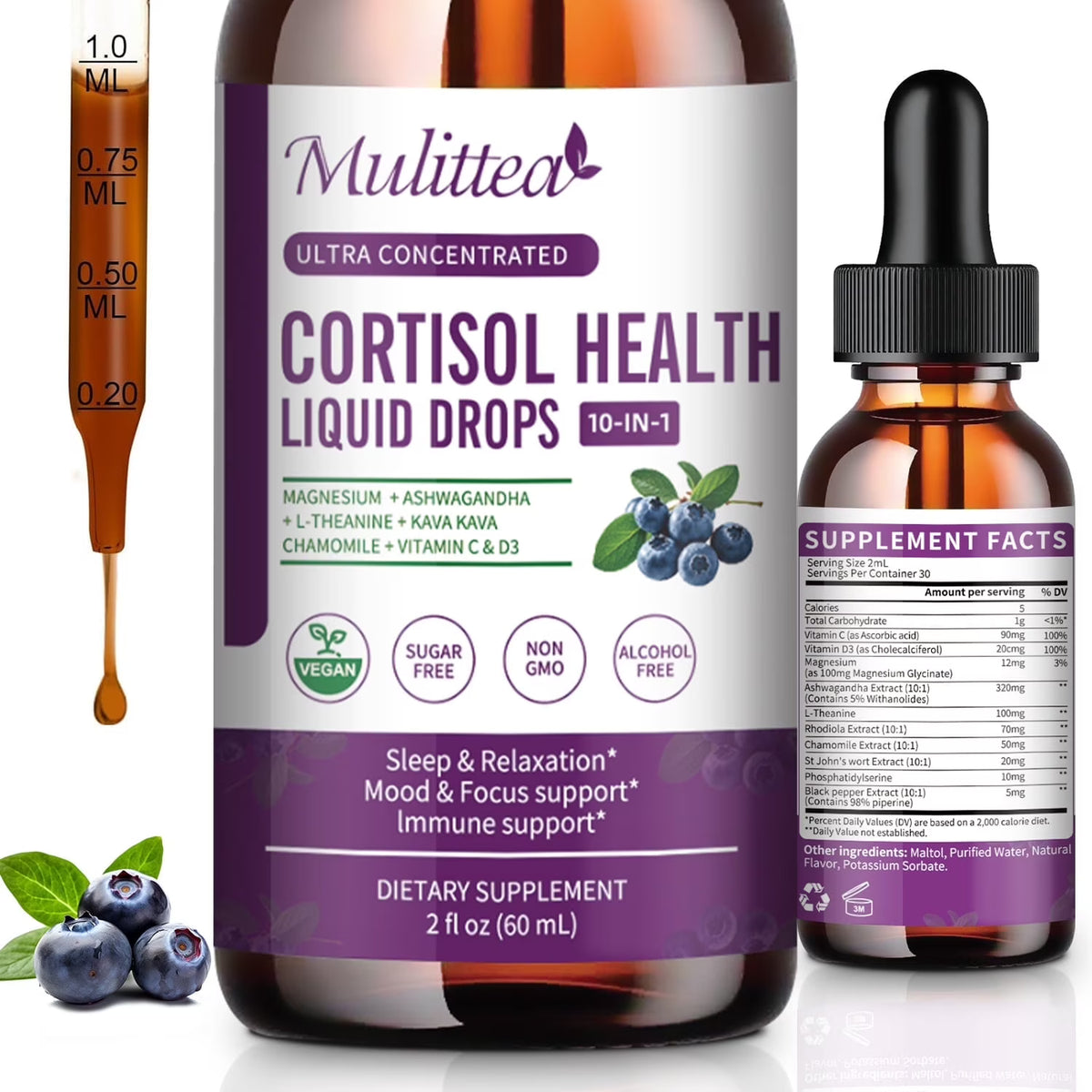Cortisol Support Liquid Drops with Ashwagandha | 2 fl oz (60ml)