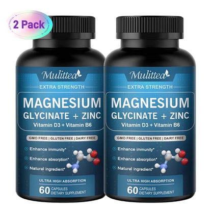 High-Absorption Magnesium Glycinate 500mg with Zinc, Vitamin D3 B6, Support Mood, Brain & Immune Health, 60 Vegan Pills, 2 Month Supply