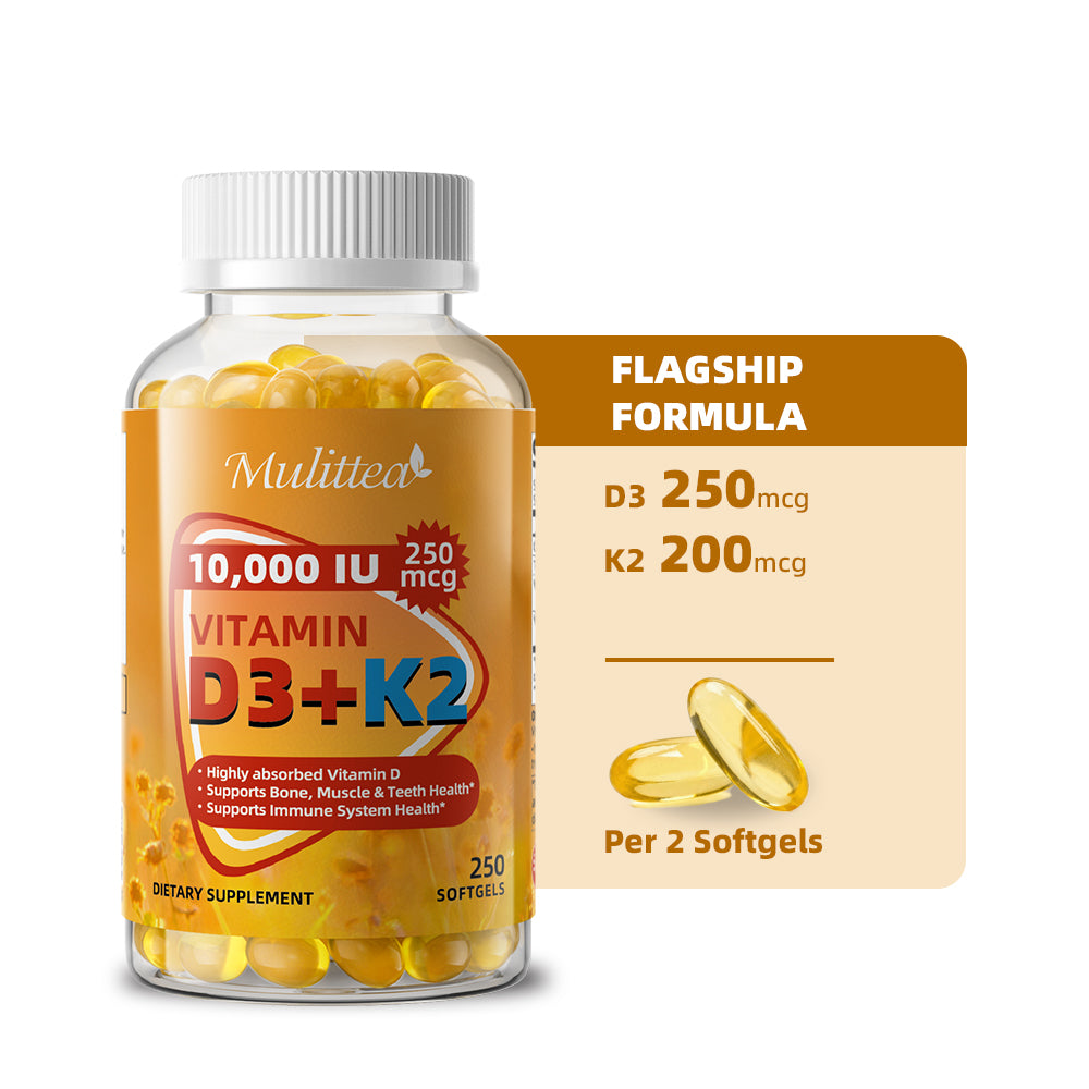 Vitamin D3 K2 Softgels 10,000 IU & 200 mcg MK7 | Bone, Heart & Immune Support | Max Strength, Gluten-Free, Coconut Oil