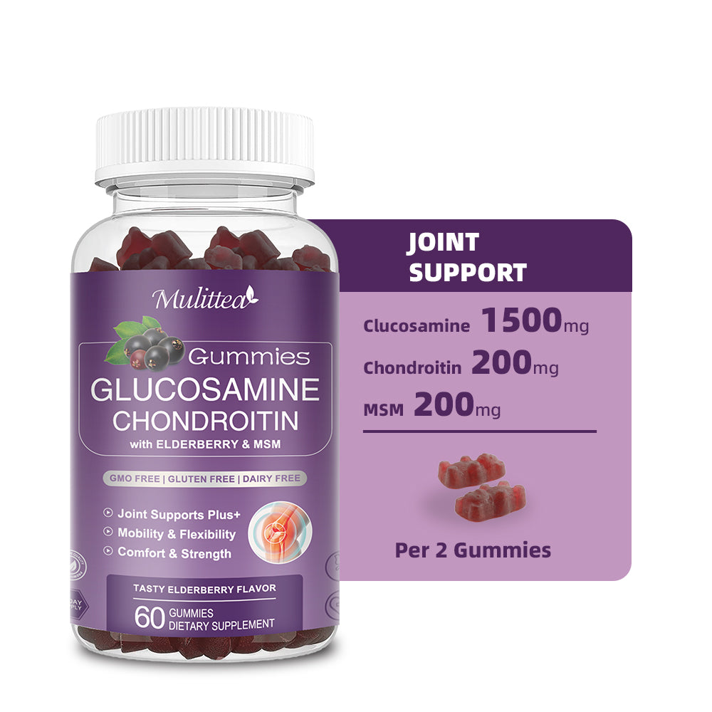 Mulittea Glucosamine Chondroitin Gummies 120 Count | Extra Strength with MSM & Elderberry | Joint & Immune Support