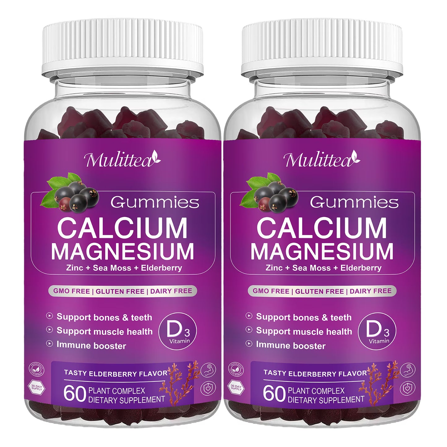 MULITTEA Calcium Magnesium Zinc Gummies with High Absorption Magnesium Glycinate 200mg
