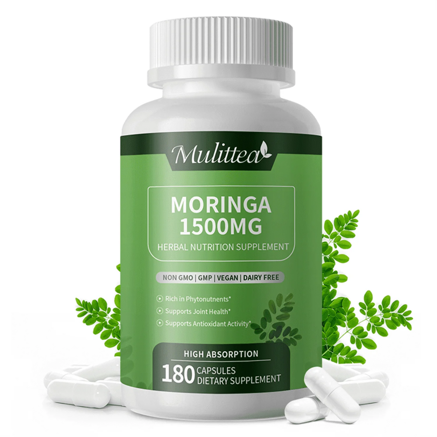 Moringa Oleifera 180 Capsules - 1500mg Pure Moringa Powder Organic - Non GMO, Gluten Free - Superfood Antioxidant Supplement - Energy, Metabolism and Immune Support, 3 Month Supply