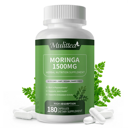 Moringa Oleifera 180 Capsules - 1500mg Pure Moringa Powder Organic - Non GMO, Gluten Free - Superfood Antioxidant Supplement - Energy, Metabolism and Immune Support, 3 Month Supply