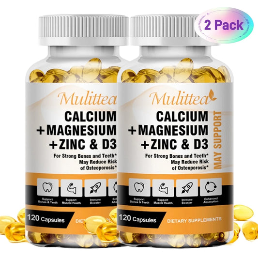 Mulittea Calcium Magnesium Zinc with Vitamin D3 Supplement, Strong Bones, Teeth & Heart, Easy to Swallow, 240 Capsules