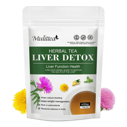 Mulittea Liver Detox Tea with Dandelion Root, Milk Thistle & Turmeric for Colon Liver Cleanse, Promote Metabolism, Support Gut Health, 42 Days Supply