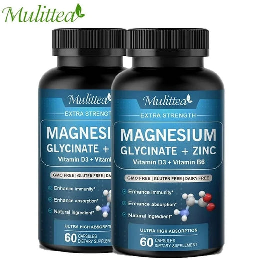 Mulittea Magnesium Glycinate 500mg Capsules – With Zinc, Vitamin D3 & B6 – High Absorption, Non-GMO, Gluten-Free – 120 Count