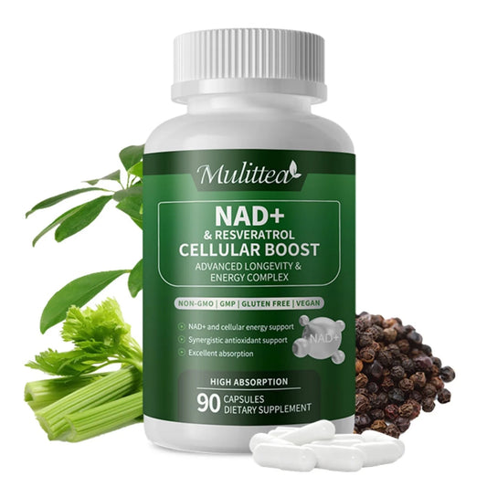 Mulittea Nicotinamide Riboside Complex Capsules with Quercetin, Resveratrol, NAD+ Supplement, 90 Vegan Capsules for Cellular Energy Support & Metabolic Health