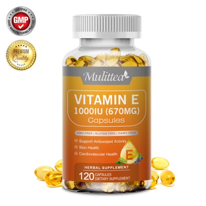 Mulittea Vitamin E 670 mg (1000 IU), 120 Softgels, Natural Antioxidant, Skin & Immune System Support