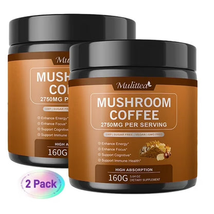 Organic Mushroom Coffee with Ashwagandha & Collagen – Lion’s Mane, Cordyceps & Chaga Blend for Energy & Immune Support, Focus & Mental Clarity, 2500mg Superfood Blend, 100 Servings