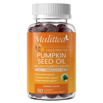 Pumpkin Seed Oil Gummies for Prostate Health, Immune & Urinary Tract Support, Hair & Skin Health - Cold Pressed Pumpkin Seed Oil with Saw palmetto - Vegan, Sugar Free - Orange Flavor, 60 Count