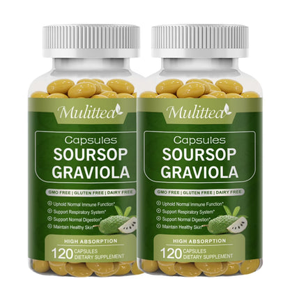 Soursop Graviola Capsules 1000mg Soursop Graviola Leaf & Fruit Extract | 120 Capsules | High Potency | Non-GMO, Gluten Free