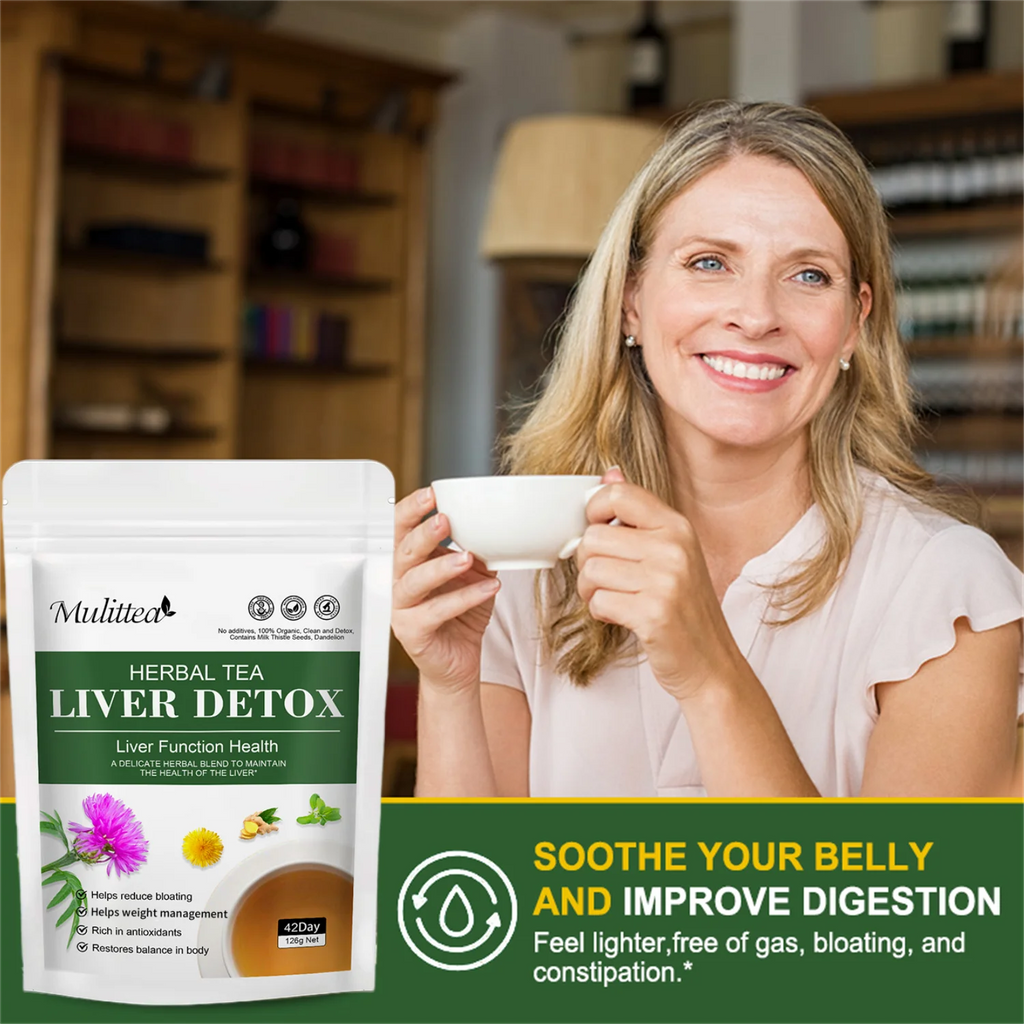 Mulittea Liver Detox Tea with Dandelion Root, Milk Thistle & Turmeric for Colon Liver Cleanse, Promote Metabolism, Support Gut Health, 42 Days Supply