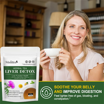 Mulittea Liver Detox Tea with Dandelion Root, Milk Thistle & Turmeric for Colon Liver Cleanse, Promote Metabolism, Support Gut Health, 42 Days Supply
