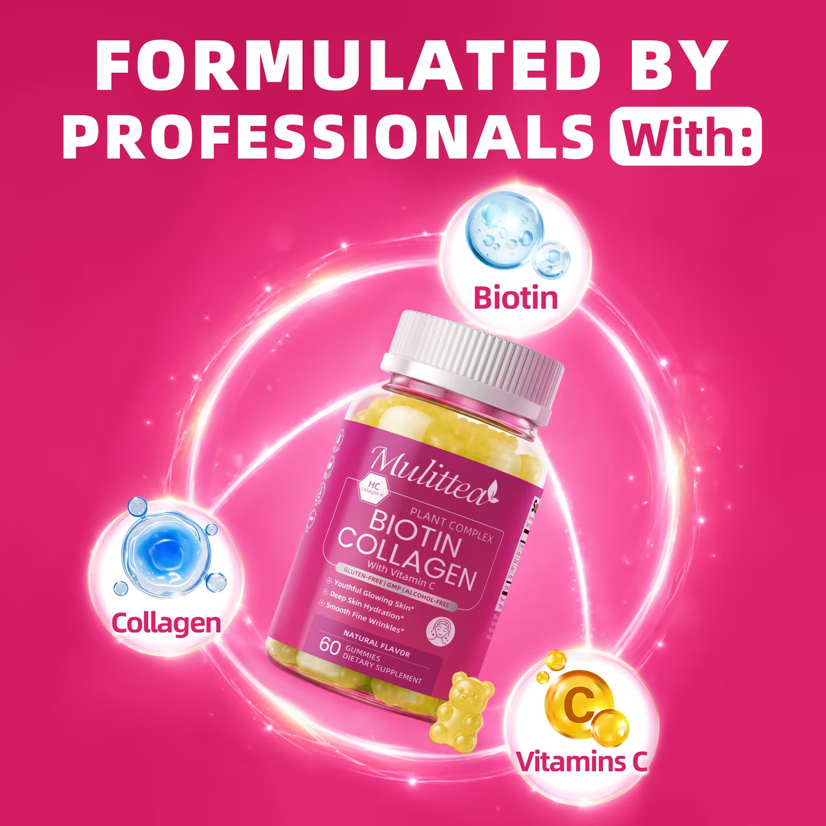 Collagen Gummies - Collagen Gummy Antioxidant with Biotin, Zinc, Vitamins C & E - For Hair, Skin and Nails , 2000mg 60ct