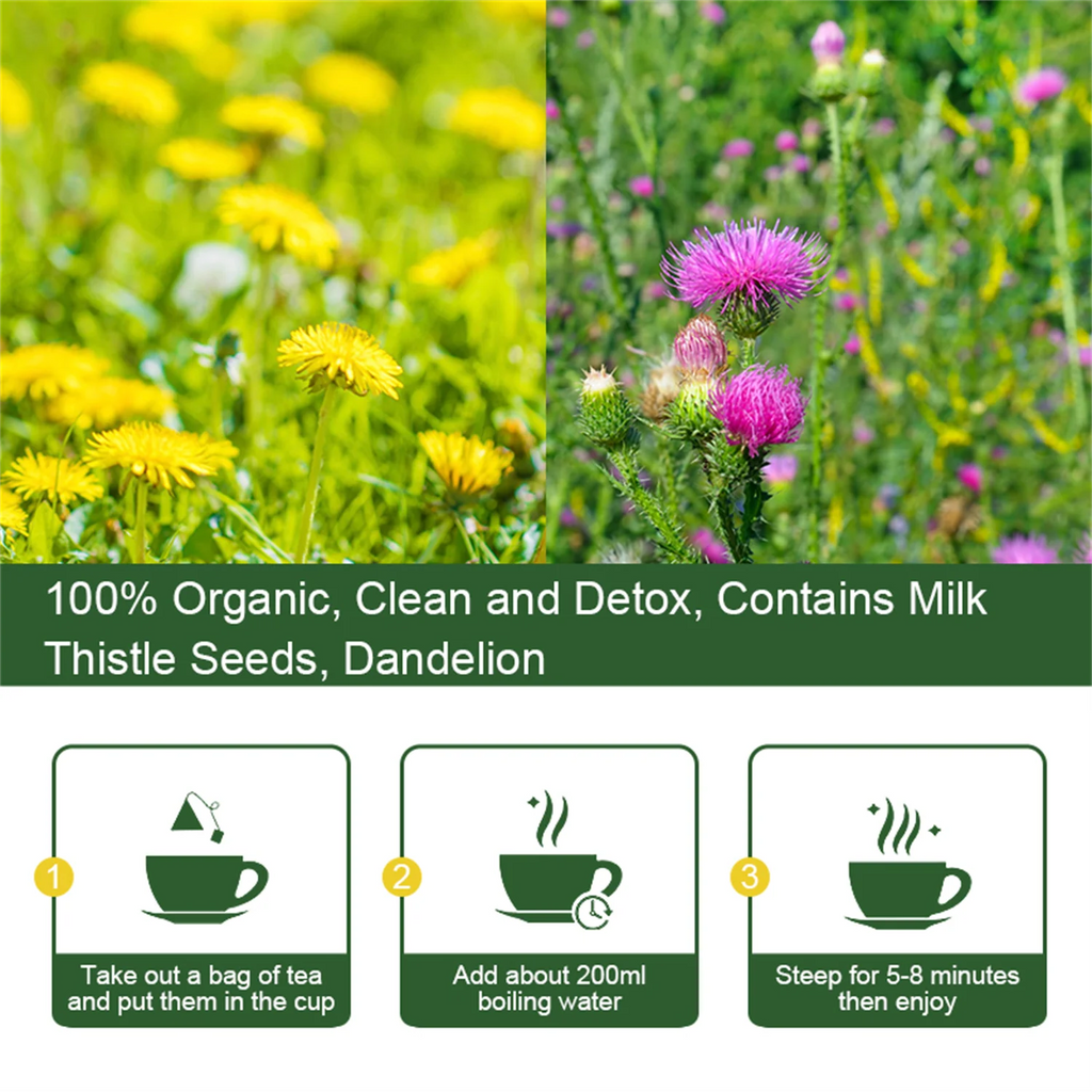 Mulittea Liver Detox Tea with Dandelion Root, Milk Thistle & Turmeric for Colon Liver Cleanse, Promote Metabolism, Support Gut Health, 42 Days Supply