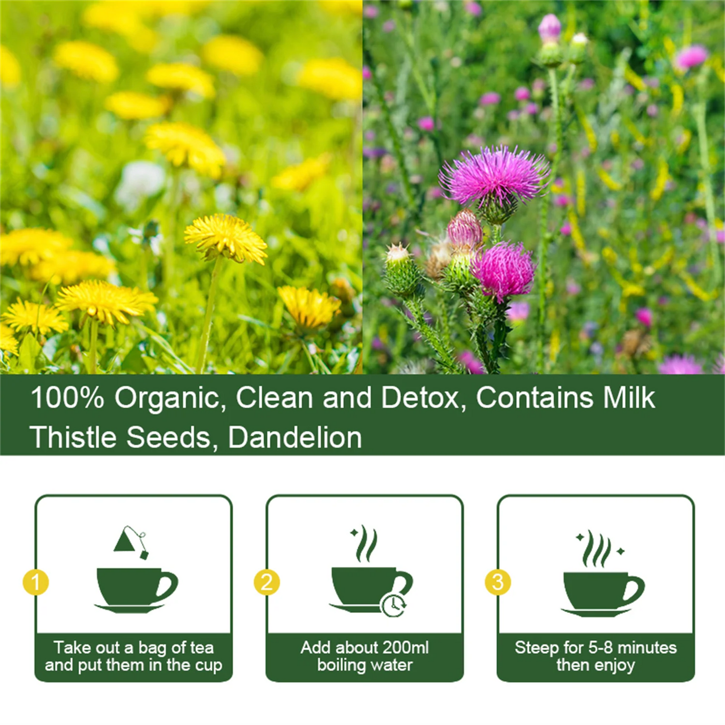 Mulittea Liver Detox Tea with Dandelion Root, Milk Thistle & Turmeric for Colon Liver Cleanse, Promote Metabolism, Support Gut Health, 42 Days Supply