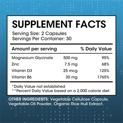 High-Absorption Magnesium Glycinate 500mg with Zinc, Vitamin D3 B6, Support Mood, Brain & Immune Health, 60 Vegan Pills, 2 Month Supply