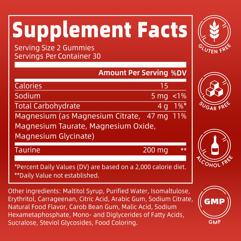 Magnesium Taurate Gummies, for Boost Magnesium Levels, High Absorption Taurate, 60 Gummies